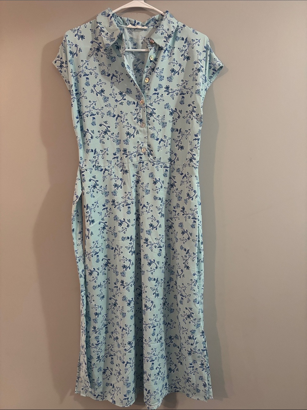 Lucky Brand Light Blue Floral Maxi Shirt Dress